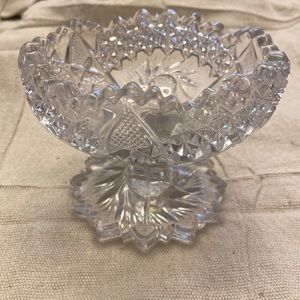 Vintage L. E. Smith Clear Glass Footed Compote Dish Spinning Star w/Star Base